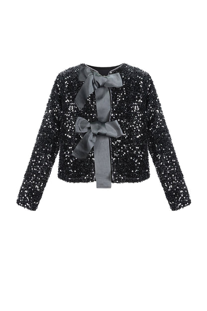 Polyester Long Sleeve Top Cropped Bow Detail