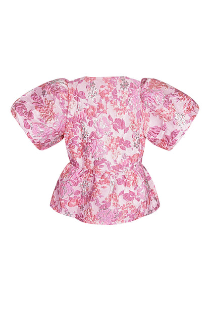 Woven Polyester Fiber Women's Short Sleeve Top Elegant Floral Print
