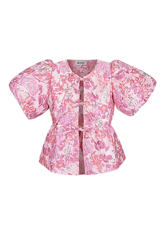 Woven Polyester Fiber Women's Short Sleeve Top Elegant Floral Print