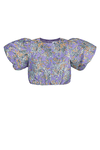 Polyester Women's Short Sleeve Top Puff Sleeve Floral Print