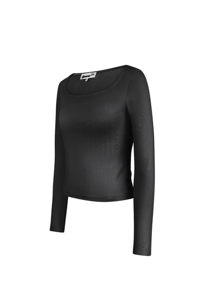 Polyester Women's Long Sleeve Crop Top Square Neckline Bodycon Fit