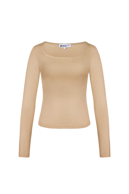 Polyester Women's Long Sleeve Crop Top Square Neckline Bodycon Fit