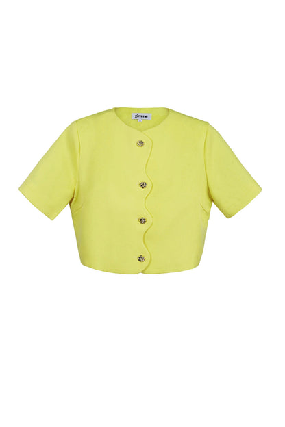 Polyester Women's Short Sleeve Top Cropped Style Buttoned Front