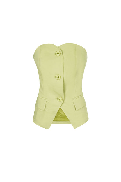 Polyester Women's Sleeveless Top Structured Buttoned Design