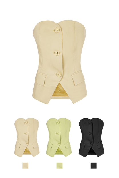 Polyester Women's Sleeveless Top Structured Buttoned Design
