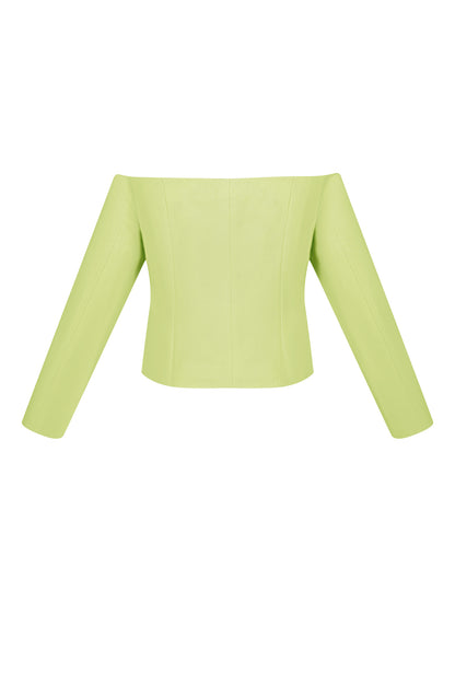 Polyester Women's Off-Shoulder Long Sleeve Top Buttoned Front Design