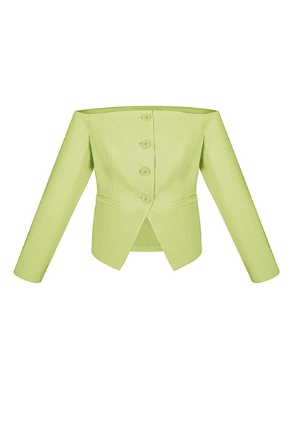 Polyester Women's Off-Shoulder Long Sleeve Top Buttoned Front Design