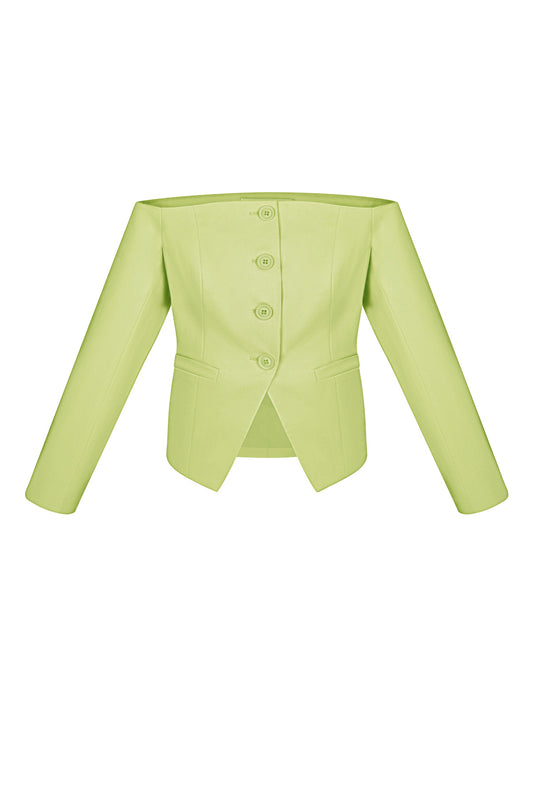 Polyester Women's Off-Shoulder Long Sleeve Top Buttoned Front Design