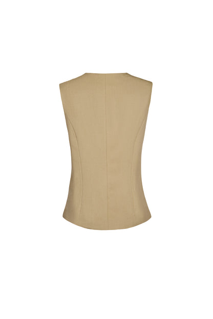 Polyester Women's Sleeveless Top Structured Button-Down Design