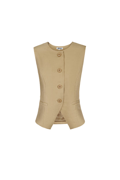 Polyester Women's Sleeveless Top Structured Button-Down Design