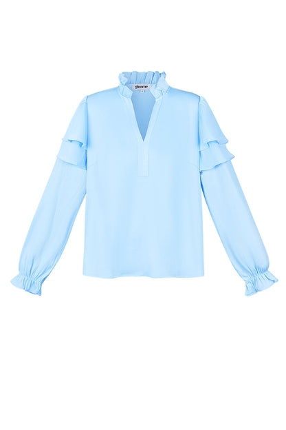 Polyester Women's Long Sleeve Top Ruffled V-Neck
