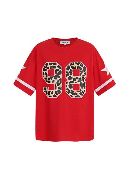 Cotton Women's T-shirt Oversized Leopard Print Number 98