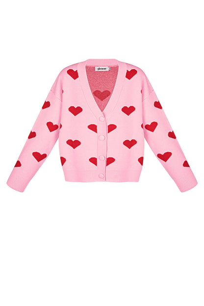 Viscose Knitted Women's Cardigan Cute Heart Pattern Fall/Winter