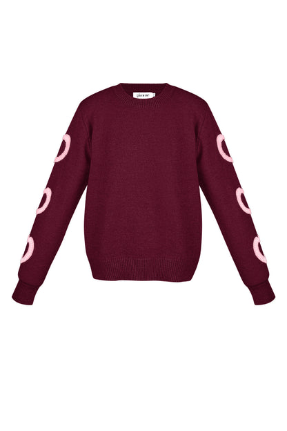 Knitted Wool Blend Women's Crewneck Sweater Heart Pattern Design