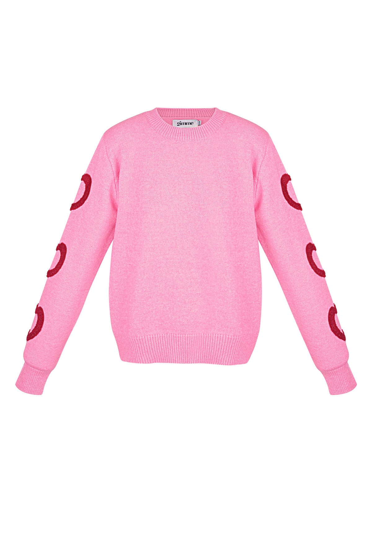 Knitted Wool Blend Women's Crewneck Sweater Heart Pattern Design