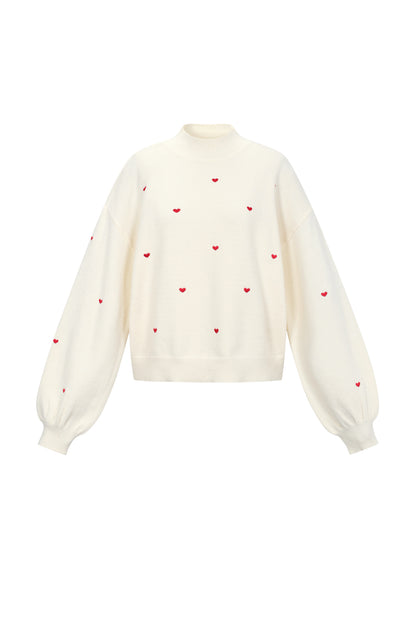 Knitted sweater with hearts
