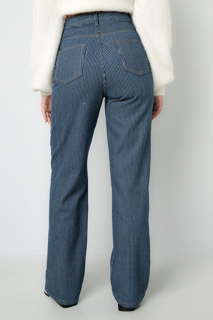 Woven Cotton Women's Straight Leg Pants Casual Stripes
