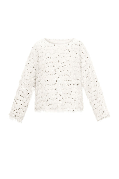 Woven Polyester Fiber Women's Long Sleeve Top Elegant Sequins
