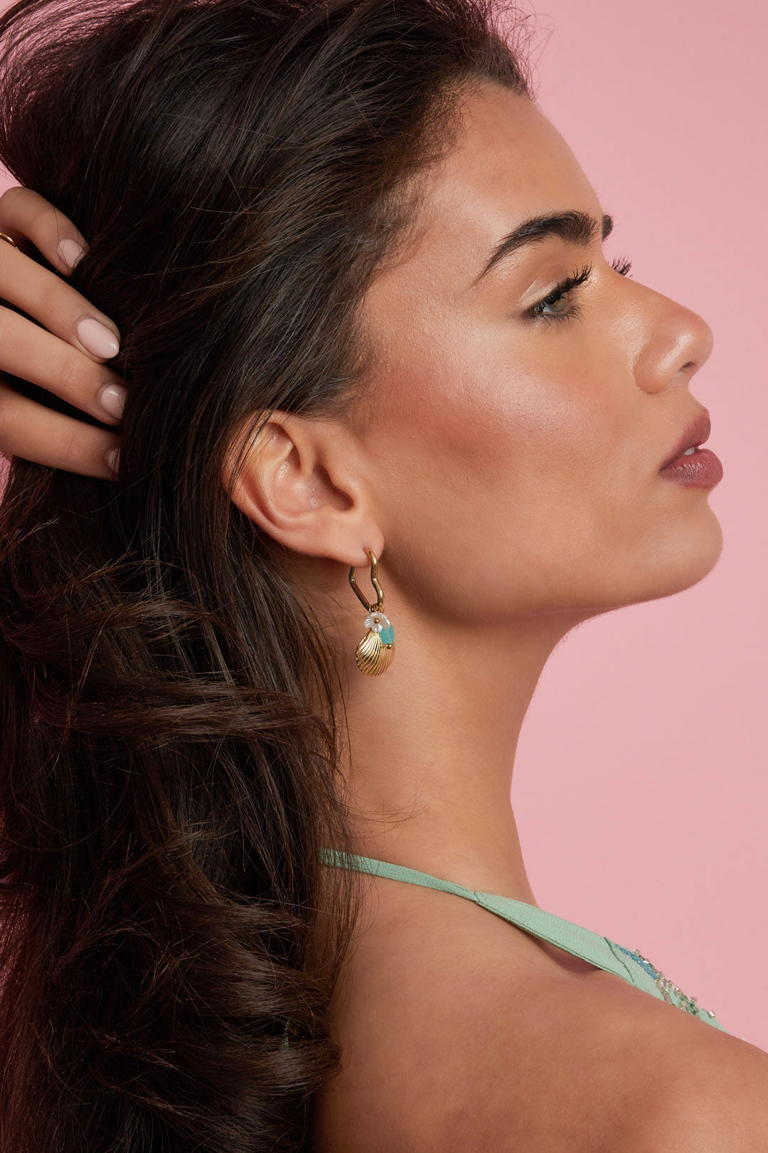 Heart-shaped hoop earrings with charms