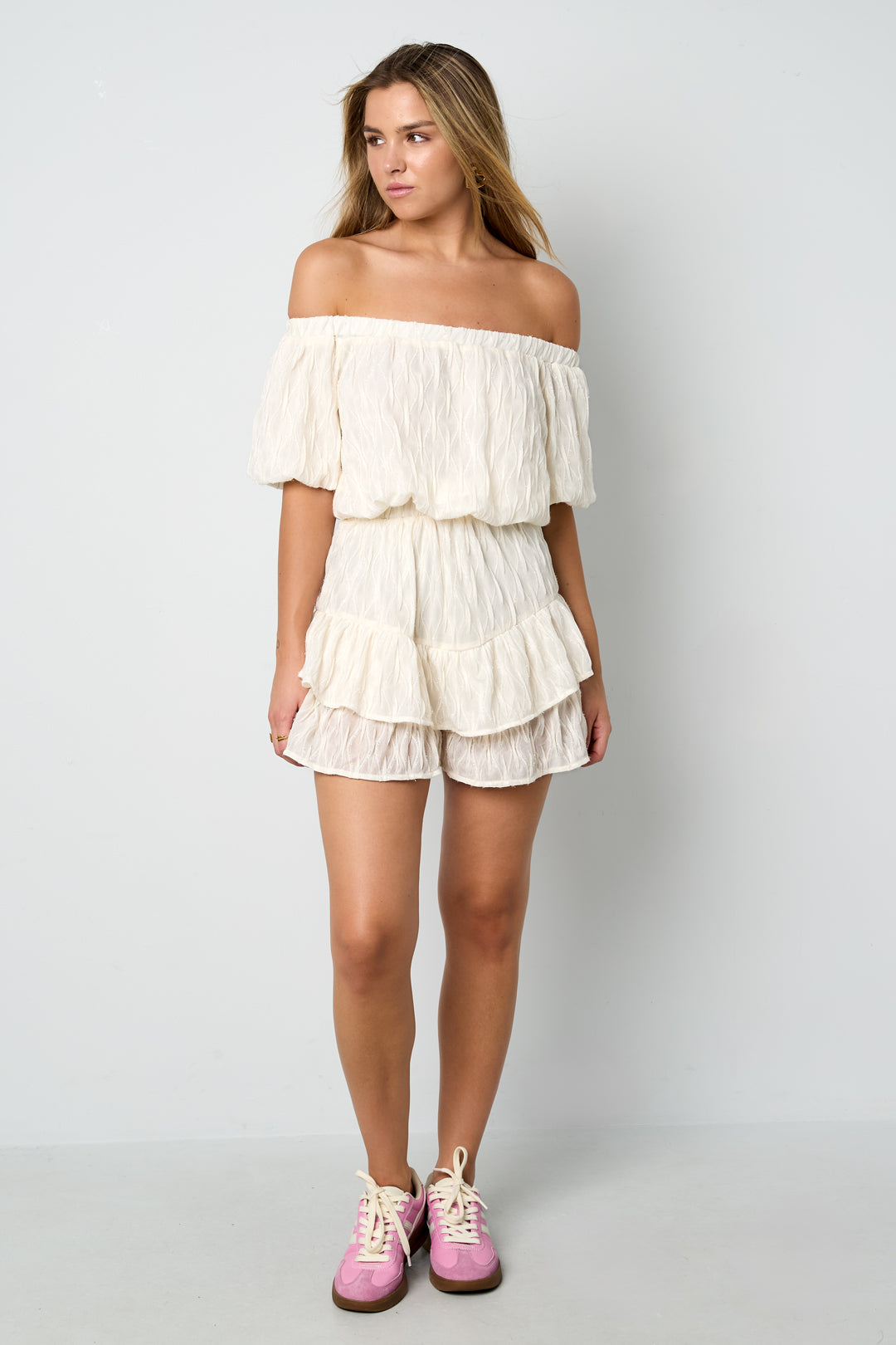Woven Polyester Fiber Women's Bodysuit Casual Solid Color Ruffle Edge