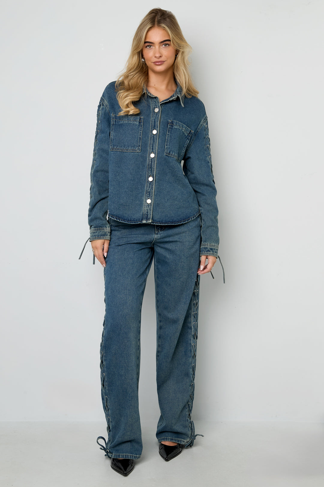 Woven Cotton Women's Straight Leg Pants Tie-up Casual