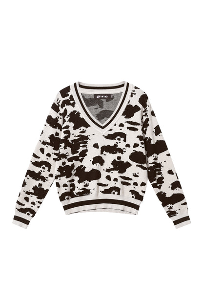 Knitted (including crochet and woolen fabrics) Leopard Print Women's V-Neck Sweater Fall/Winter Casual