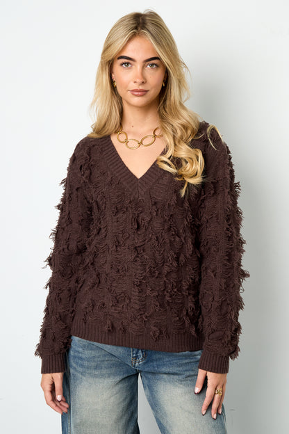 V sweater with fringes