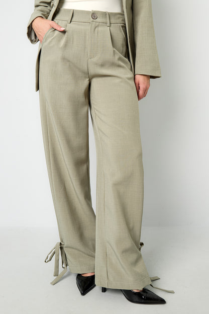 Woven Polyester Fiber Women's Straight Pants Casual Tie-up