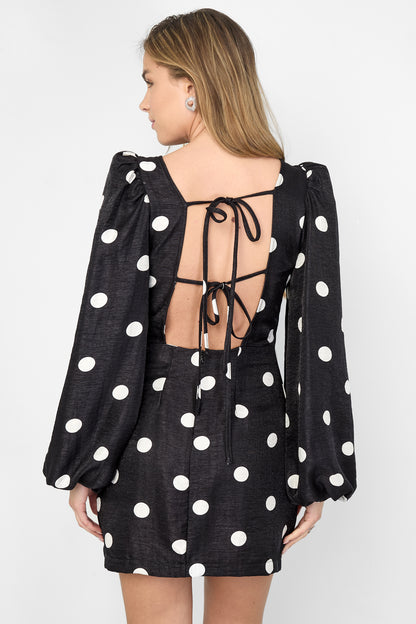 Woven Polyester Fiber Women's Mini Dress Elegant Polka Dots