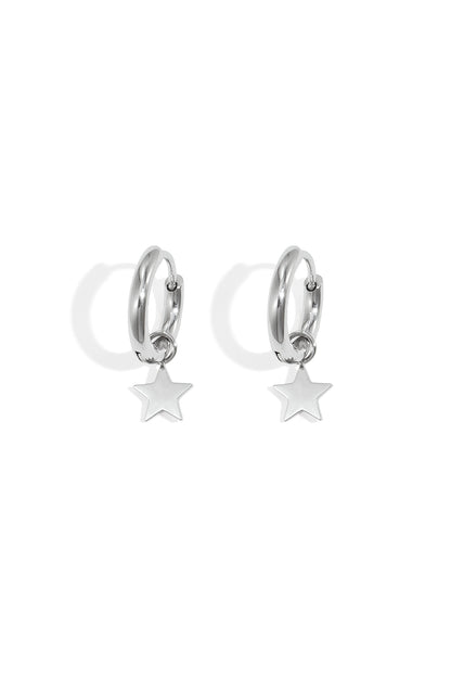 Earrings Star Silver Color Stainless Steel