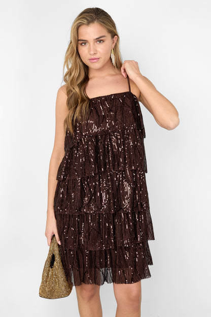 Woven Polyester Fiber Women's Mini Dress Elegant Sequins