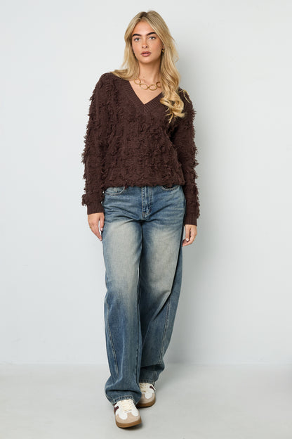 V sweater with fringes