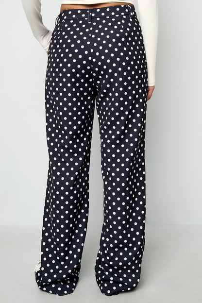 Woven Polyester Fiber Women's Straight Pants Elegant Polka Dots