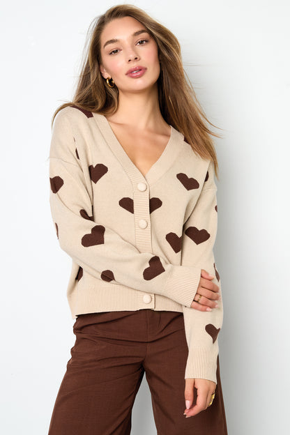 Viscose Knitted Women's Cardigan Cute Heart Pattern Fall/Winter