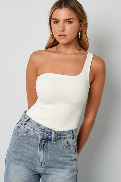 Knitted Nylon Shapewear Bodysuit One-Shoulder Spring/Summer Solid Color