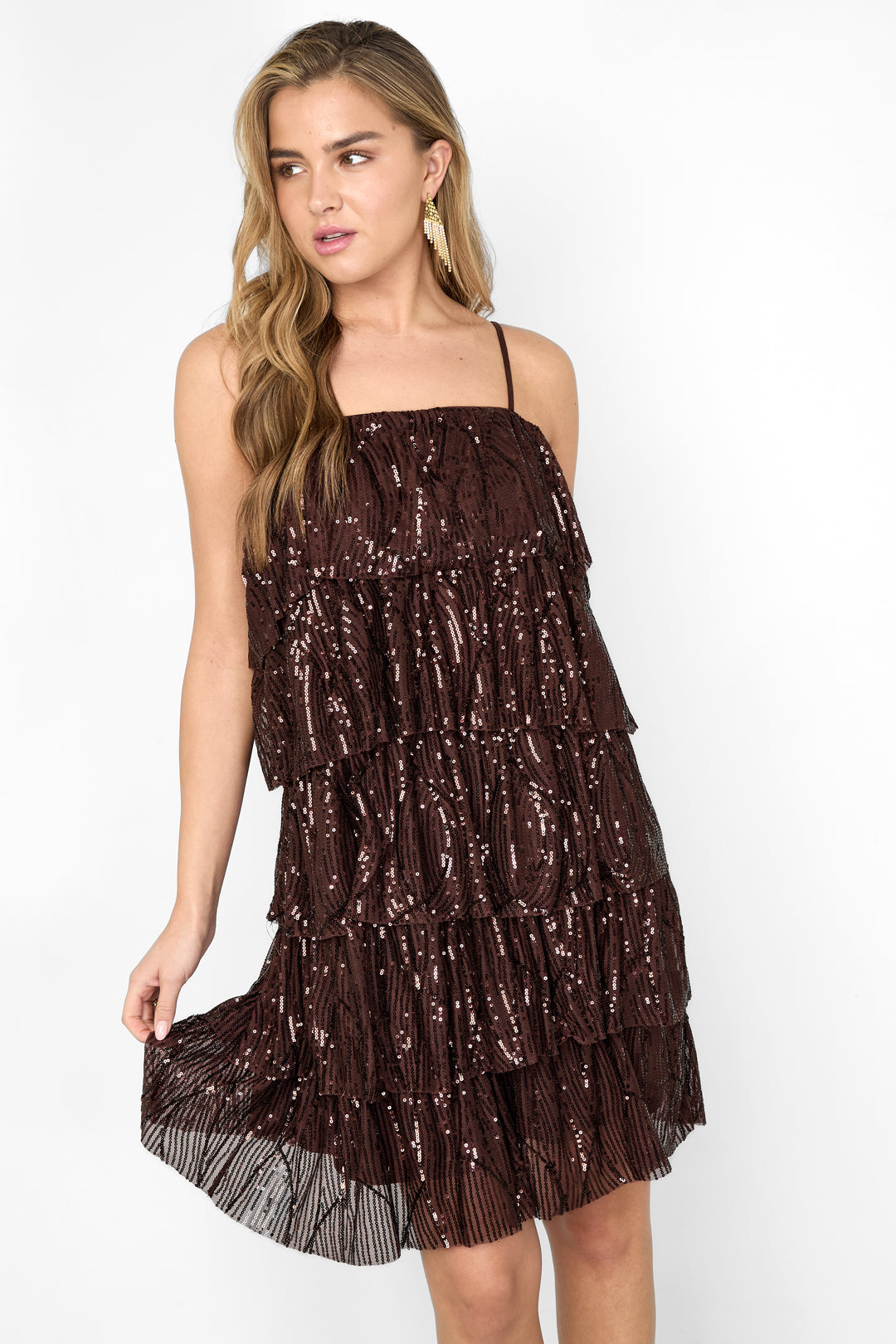 Woven Polyester Fiber Women's Mini Dress Elegant Sequins