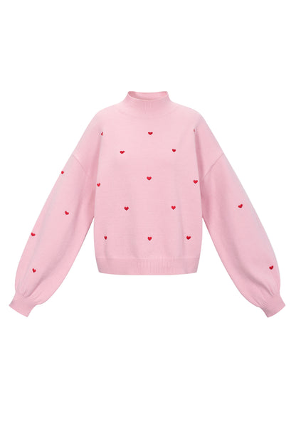 Knitted sweater with hearts