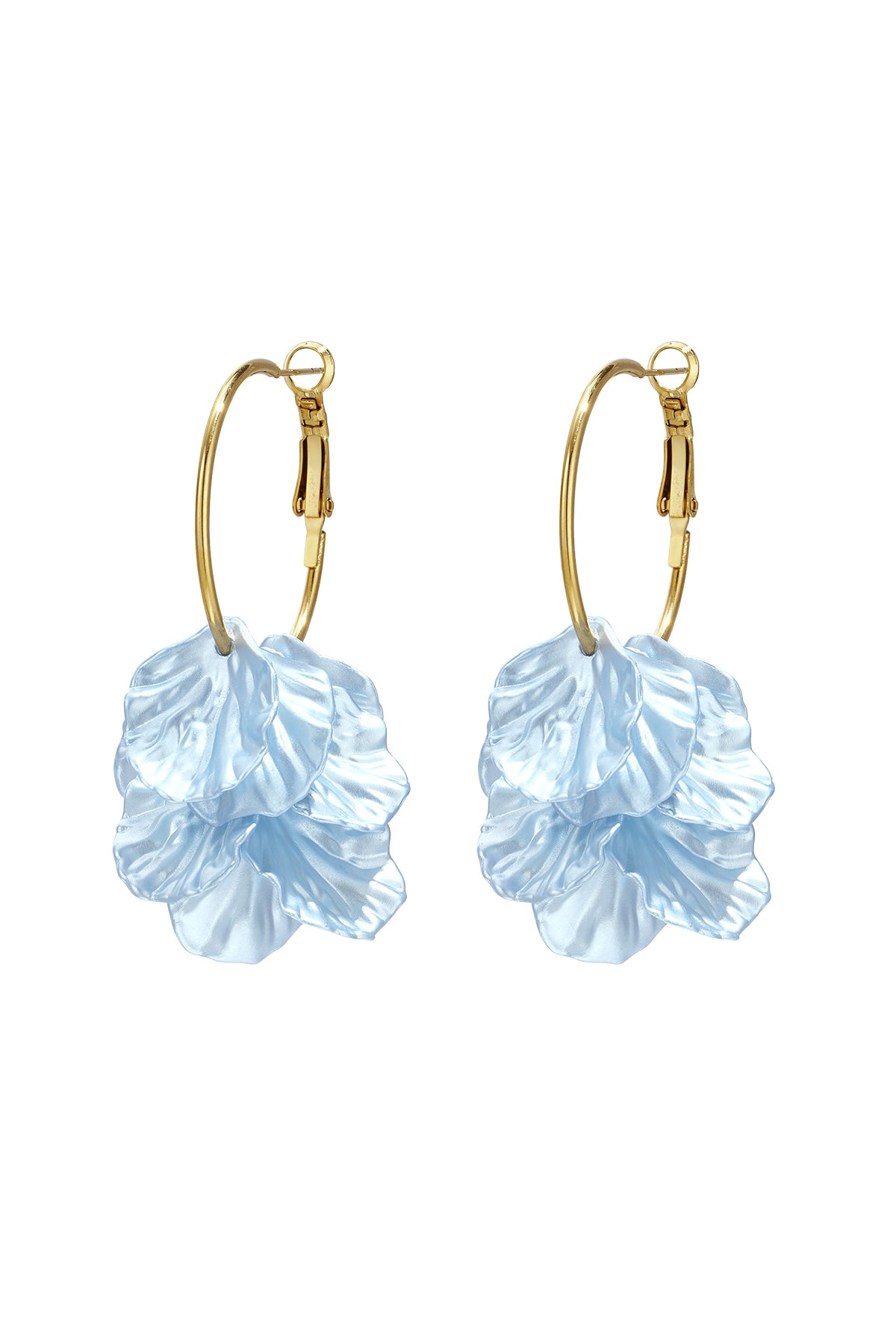 Hoop earrings with mother-of-pearl leaves