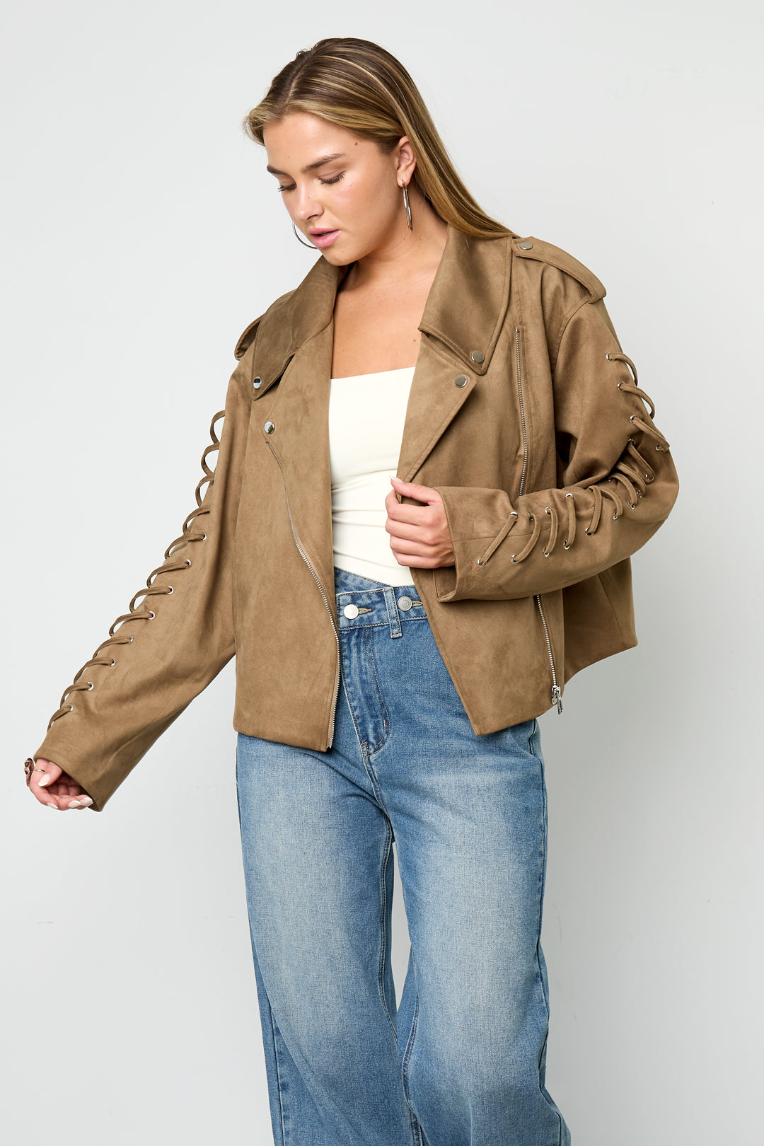 Woven Polyester Fiber Women's Jacket Street Style Tie-up